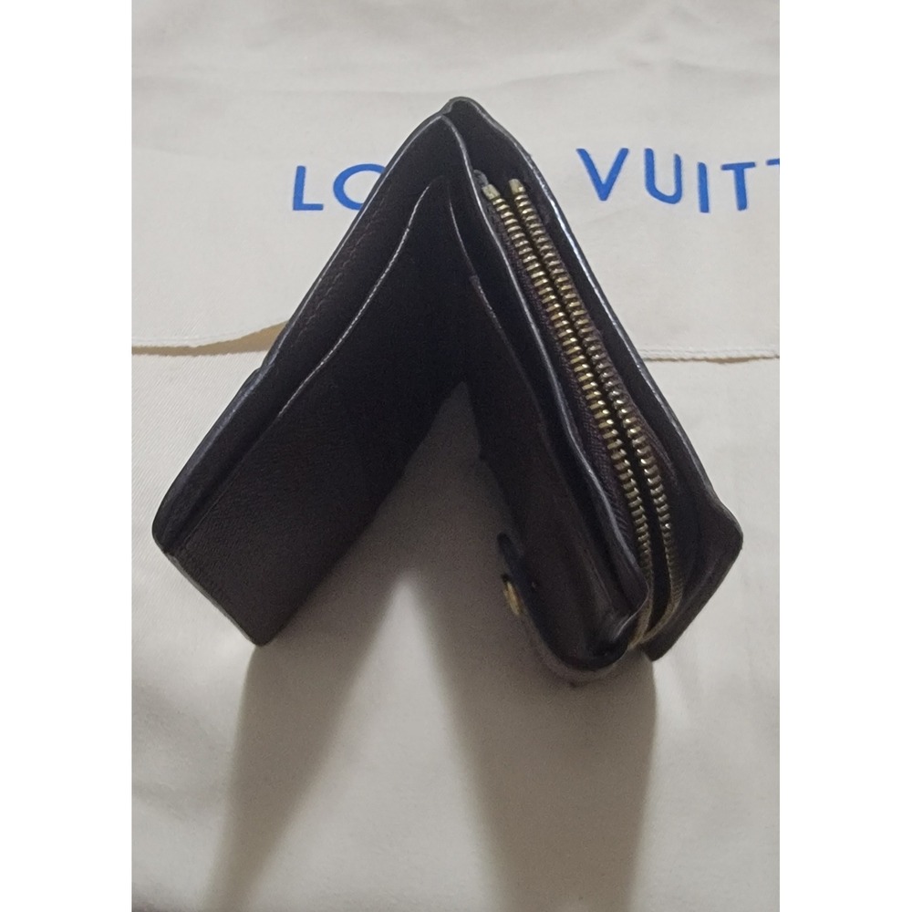 Louis Vuitton Damier Ebene Compact Wallet Brown Checkered Canvas Zippered - Picture 5 of 7